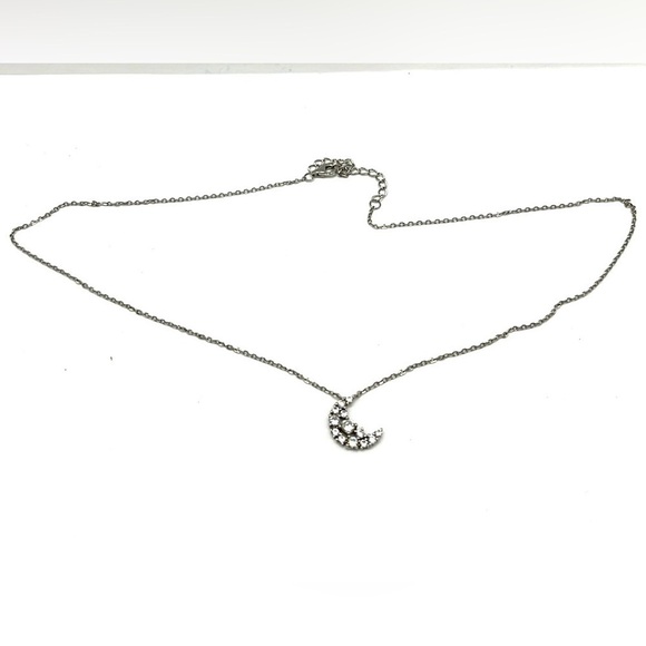 Vtg Rhinestone Cresent Moon Pendent/ Necklace. 925 Sterling Silver 17” necklace - Picture 10 of 13